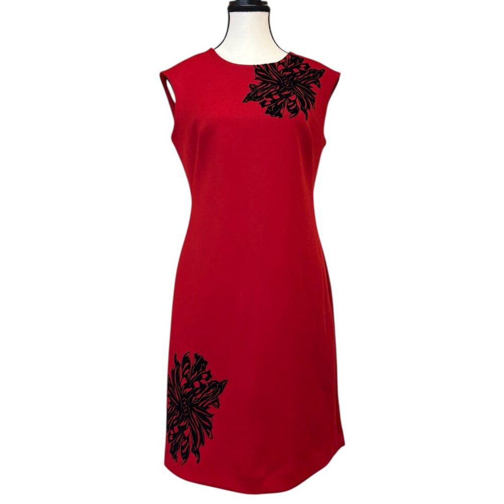 Calvin Klein Red Cocktail Dress with Velvet Florals (8P)